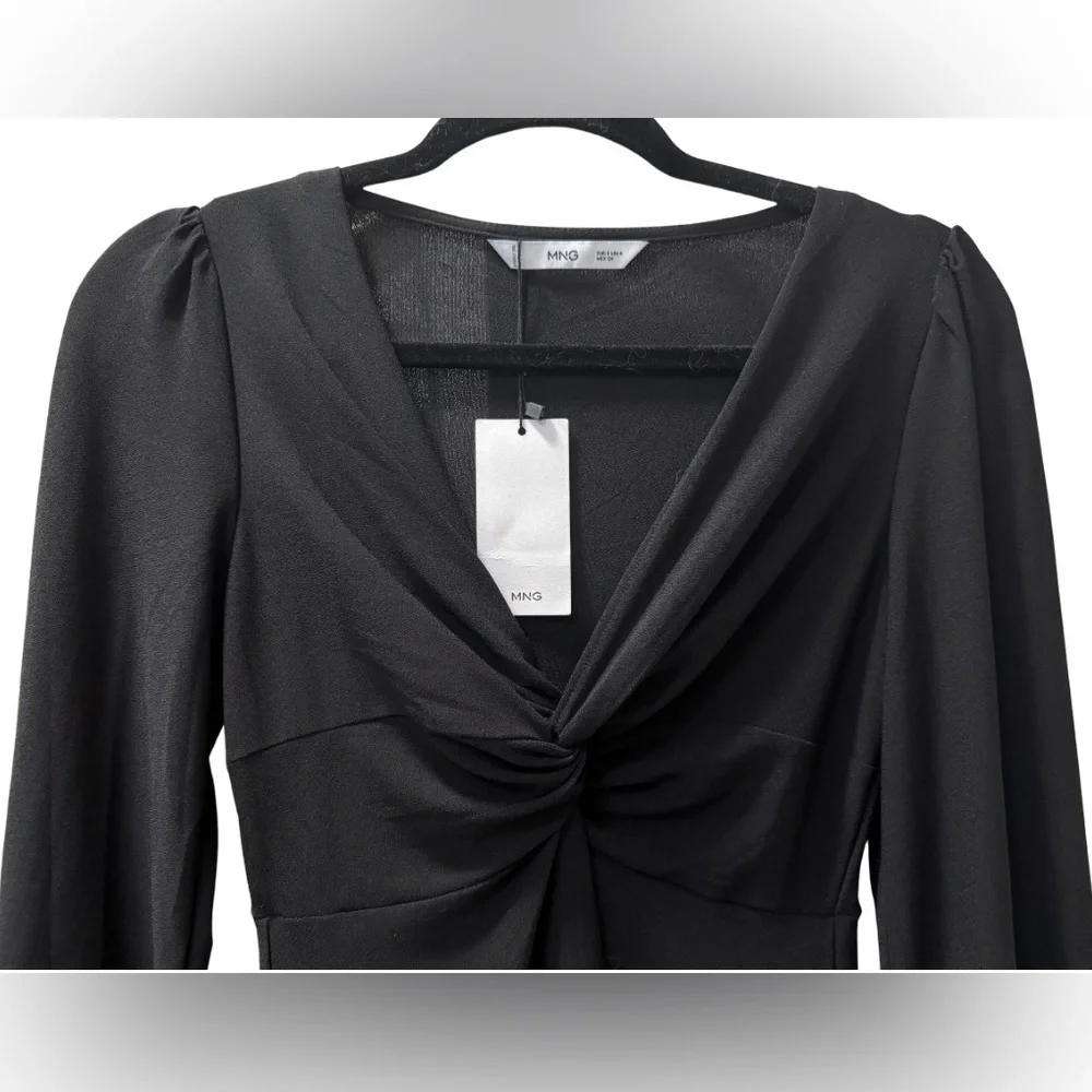 MANGO NEW Black Dress With Knot Detail Size Small - Picture 4 of 7